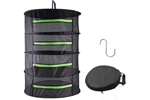HYDGOOHO Drying Rack Net Dryer 4 Layer 2ft Black W/Green Zippers Hydroponics Drying Rack Herbs for Plant Bud Seed,Plant Racks for Weed,Mesh Hanging Plant Dry,Herb Dry,for Garden Outdoor Bud Tea