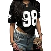 SOLY HUX Women's Y2k Jersey Tee Number Print V Neck Short Sleeve Oversized Graphic Tshirts Preppy Clothes