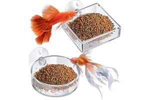 CIATBYYJ 2 PCS Shrimp Feeding Dish, Aquarium Feeder for Fish, Round and Square Acrylic Fish Tank Feeding Bowl with Suction Cups,Clear Dishes Tray, 60mm