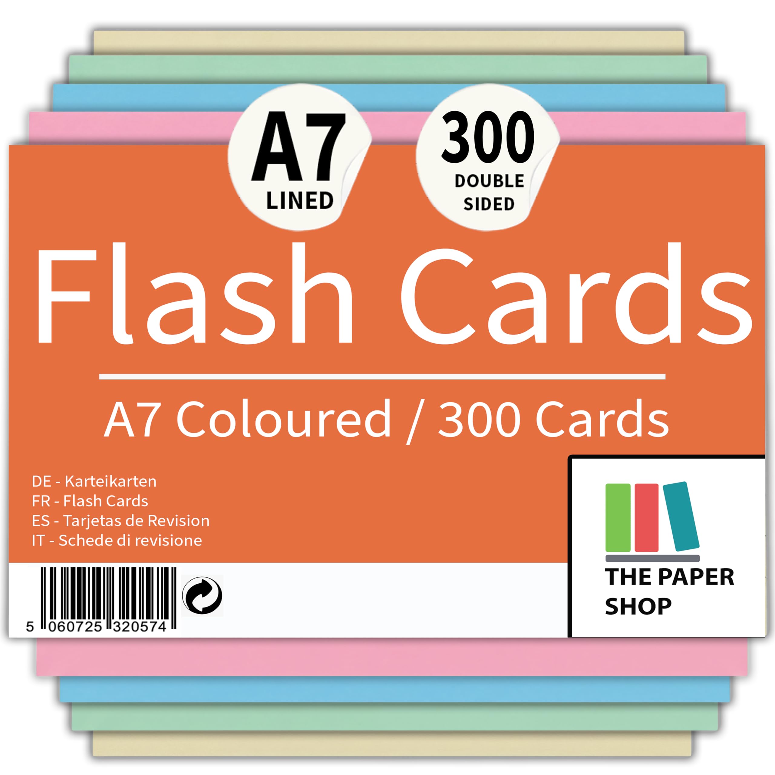 Revision Cards 5x3 Coloured Record Cards FlashCards Ruled (5"x 3") 127mm x 76mm Blank Flash Cards Index Cards (300)