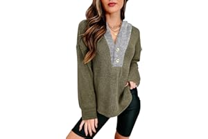 PINKMSTYLE Womens Casual Button V Neck Hoodies Oversized Pullover Sweatshirt Hooded Tops