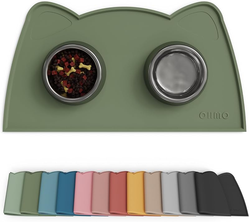 OHMO Cat Food Mat Silicone Waterproof Non-Skid 46x25 cm Camouflage Green