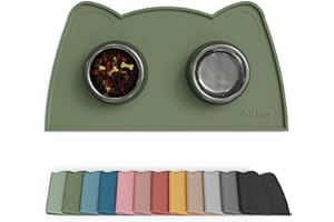 OHMO - Cat Food Mat, Silicone Pet Feeding Mat for Floor Non-Skid Waterproof Dog Water Bowl Tray, Easy to Clean Pet Placemat (Camo Green, 18 * 9.8'')