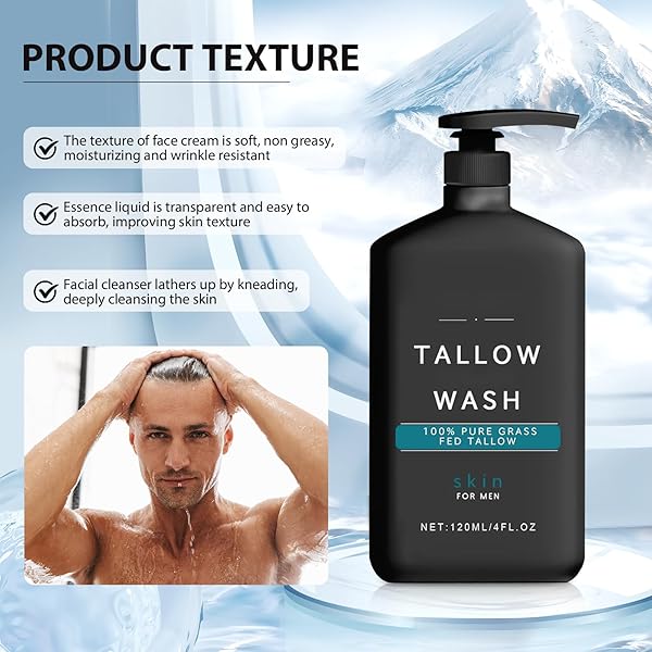 WRINKLE DEFENSE TALLOW BALM, SKIN CARE FOR MEN, MENS FACE CARE SET (TALLOW CREAM + TALLOW NIGHT SERUM + TALLOW FACE WASH), MOISTURIZER & ANTI WRINKLES FOR MEN DAY & NIGHT(1 SET)
