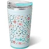 Swiglife 24oz Party Cup, Stackable Insulated Travel Coffee Tumbler with EZ Slider Lid, Cup Holder Friendly, Reusable, Stainless Steel 24 oz Tumbler, Nurse Gifts for Women (Scrub Life)
