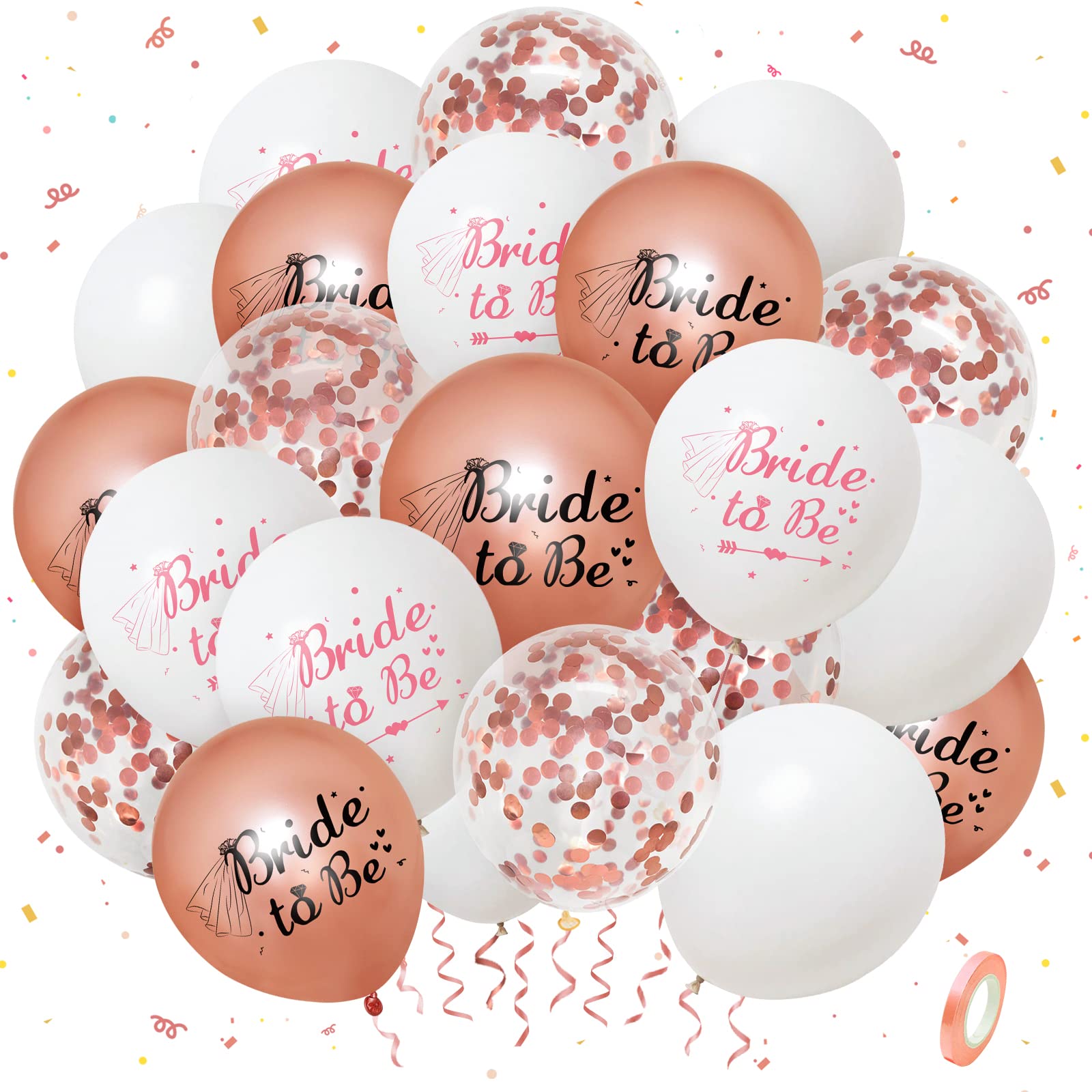 Bealif Hen Party Decoration Balloon Set 30Pcs, Hen Party Balloons, Rose Gold Bride to Be Balloons with Ribbons, Bride to Be Decorations, Hen Do Accessories for Hen Night Wedding Bridal Party