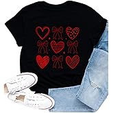 Cutesong Valentines Shirt for Women Romantic Love Heart Bow T-Shirts Valentine Day Lover Tee Tops