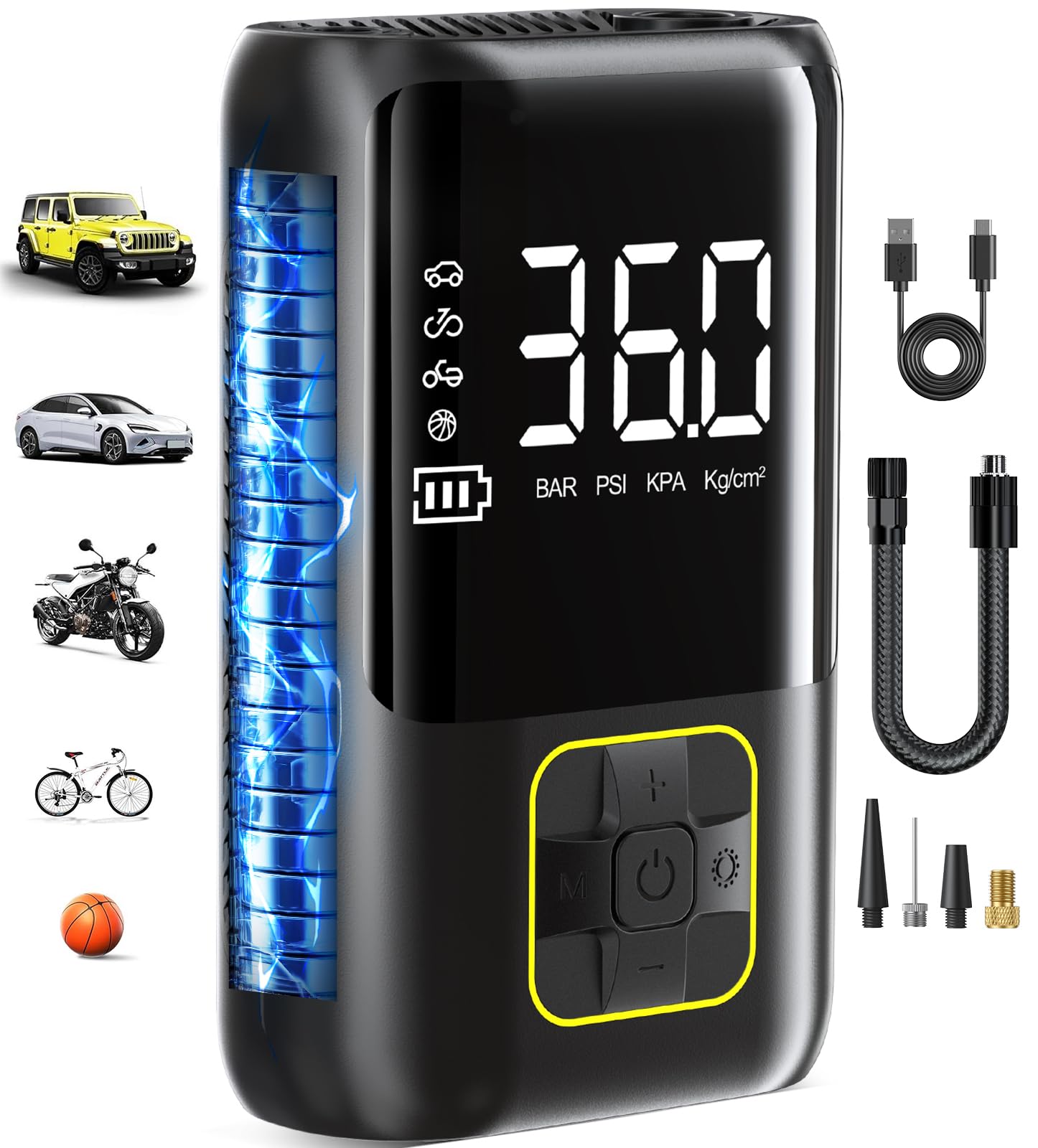 Photo 1 of **MISSING CHARGER CORD**Tire Inflator Portable Air Compressor, 150 PSI Cordless Air Pump for Car Tires with Auto Shut-Off, LED Light and Digital Pressure Gauge, Electric Bike Tire Pump for Cars, Bike, Motorcycle, Ball