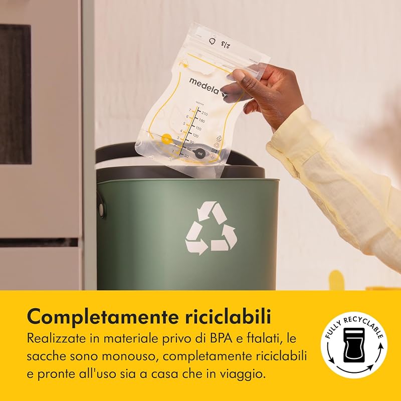 Sacche Monouso Easy Pour per la Conservazione del Latte Materno, Capacità 210 ml, Design a Prova di Perdite con Protezione del Latte, Senza BPA, Confezione da 100 Pezzi