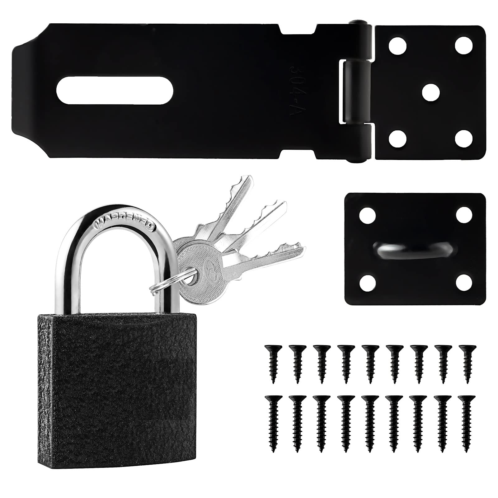 Sinofort 3 Inch Shed Lock, 90°Gate Lock, 180°Door Latch, Stainless Steel Padlock Hasp with Screws, Heavy Duty Padlock Haspfor Garden Sheds Underground Garages Bedrooms Cabinets (Black)