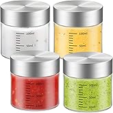 CWHHRN 4 Oz Glass Bottles, 4 Pack Glass Jar with Lid, BPA Free, Borosilicate Glass, Stainless Steel Lids for Juicing, Smoothies, Infused Water, Beverage Storage