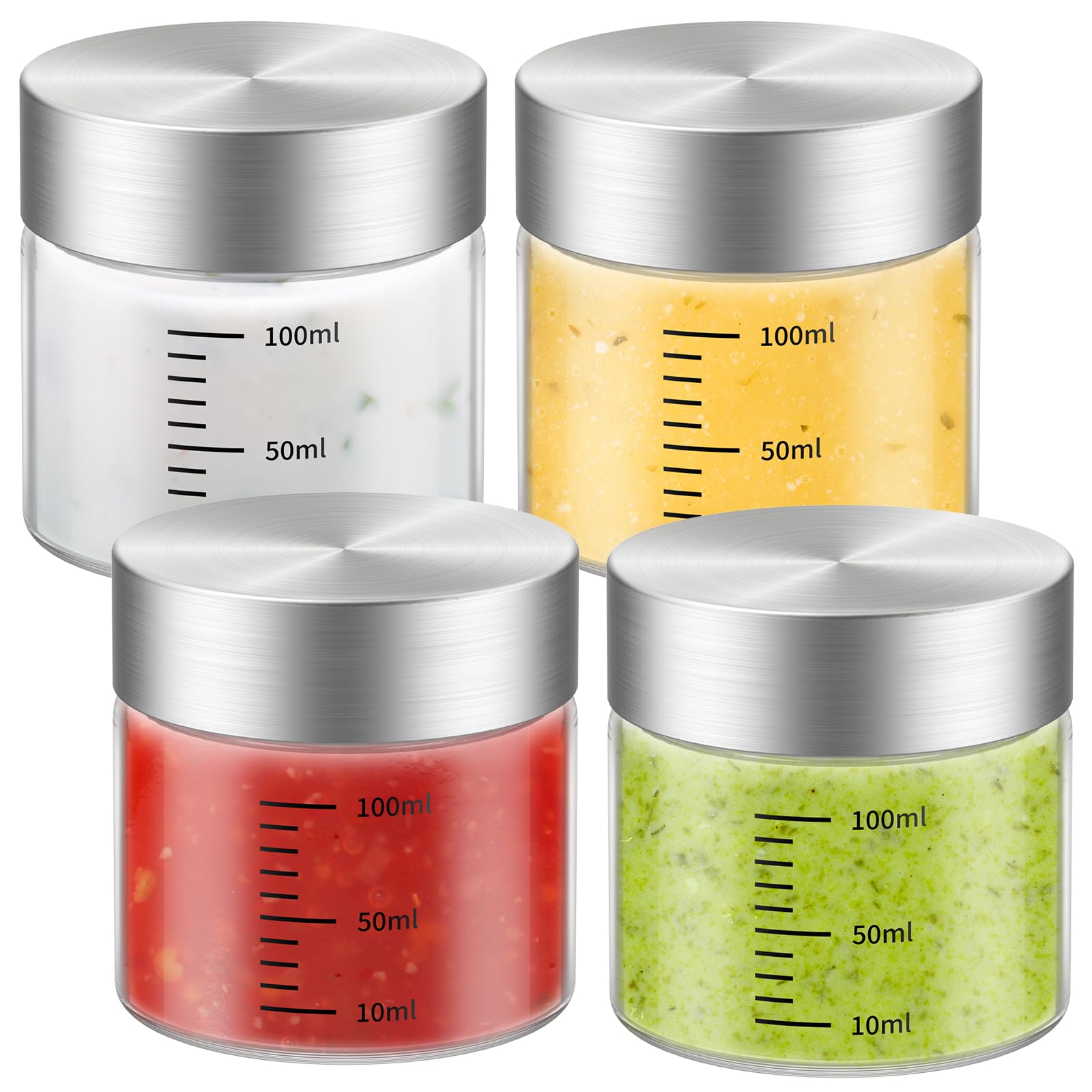 View 1 of ***3 OF 4 LIDS ARE WARPED***
CWHHRN 4 Oz Glass Bottles, 4 Pack Glass Jar with Lid, BPA Free, Borosilicate Glass, Stainless Steel Lids for Juicing, Smoothies, Infused Water, Beverage Storage
