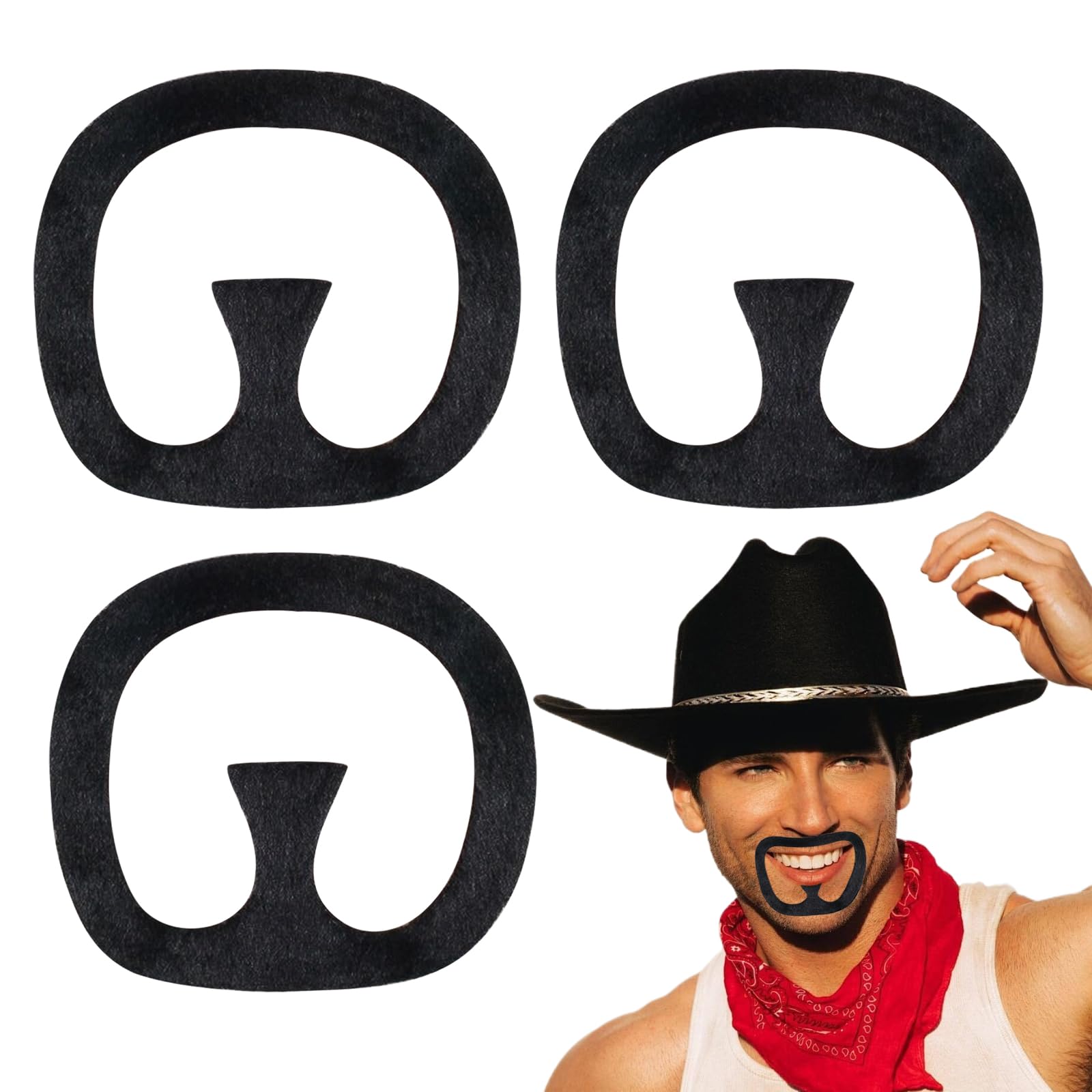 AOVNA 3pcs Fake Goatee Beard Stick on Moustache Self Adhesive Fancy Dress Moustache for Birthday Party Performance Cosplay Supplies