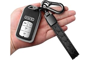 Sindeda for Honda key fob cover with leather keychain,Soft TPU Full Cover Protection,key fob case compatible Honda Accord Civic CRV Pilot Odyssey Passport Smart Remote Key，Key Fob Shell Silver