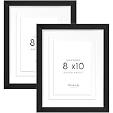 8x10 Set of 2 Solid Wood Picture Frame, Natural Wood Photo Frame with Double mats, Display 5x7 or 6x8 with paper mat, 8 by 10 without mat, Black Picture Frame, Wall mounting or tabletop display