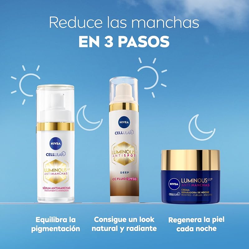 Cellular Luminous630 - Fluido CC Antimanchas SPF30 3-en-1 - CC Cream Triple Acción - Cubre y Reduce las Manchas - Protector Solar Facial con Color - Todo Tipo de Piel - Tono Oscuro - 40 ml
