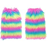 LUOZZY Women's Faux Fur Leg Warmer Imitation Mink Fur Boot Rainbow 30CM