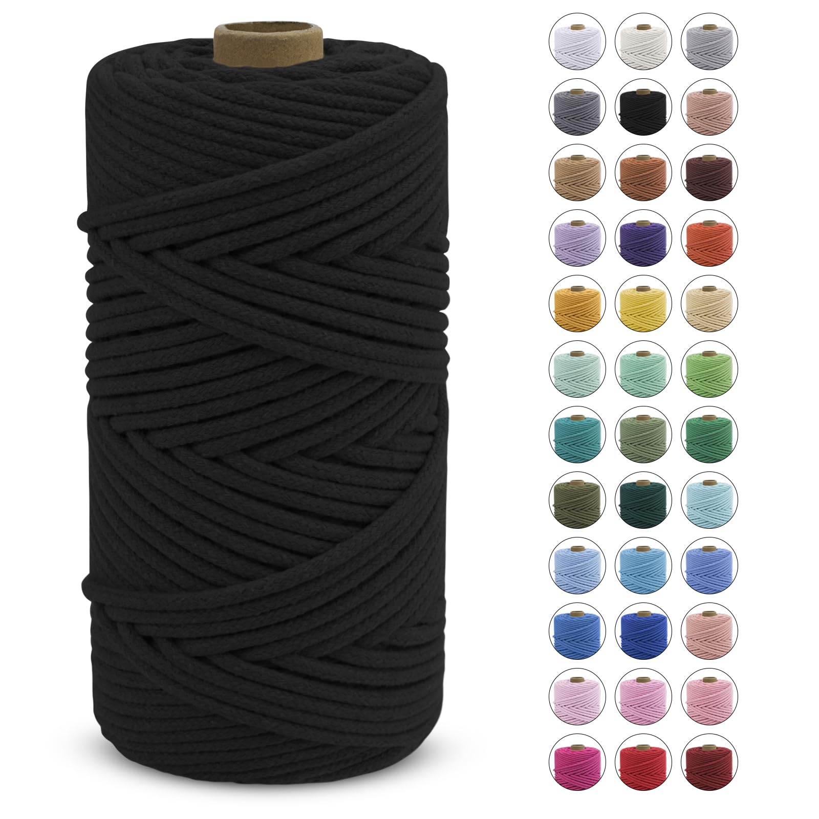 LEREATI Macrame Cord 4mm x 100m, Thick Macrame Rope Natural Cotton Cord Macrame Yarn, Craft Rope for Plant Hanger, Wall Hanging, DIY Crafts, Decorations (Black)