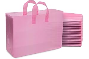 Prime Line Packaging Plastic Gift Bags with Handles, Large Frosted Pink Bags for Shopping, Small Business, Boutique, Retail Supplies, Bulk, 16x6x12, 100 Pack