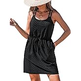 CUPSHE Women Swimsuit Cover Up Sleevess Spaghetti Straps Summer Mini Beach Dress Tie Waist Bathing Suit Coverups for Swimwear
