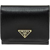 Prada Vitello Move Trifold Compact Wallet Black Leather Triangle Plaque New | Refined textured finish Space-saving profile Organized everyday storage Box and authenticity cards included