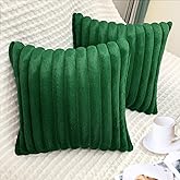 2 Pack 18x18 Pillow Cover Velvet Pillow Covers, Faux Fur Square Throw Pillow Covers for Living Room Decorations Throw Pillow Case, Throw Pillow Cover Cushion Cover for Sofa Bedroom Car, Dark Green