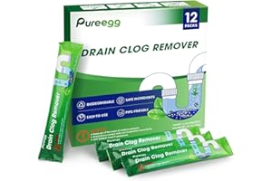 Pureegg Drain Clog Remover - 12 Pack Drain Cleaner Hair Clog Remover, Powerful Sink Drain Cleaner for Clogged Drain, Easy-to-Use Shower Drain Cleaner, Pipe-Friendly Sink Cleaner and Deodorizer