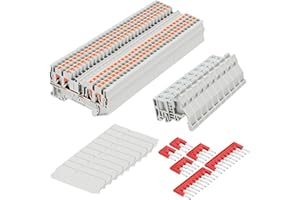 Saysurey DIN Rail Terminal Block Twin Spring Terminal Connectors Push in Type PT Screwless Wire Wiring Connector with 10 Covers 10 End Stops 6 Jumpers (ST2-2.5/2x2,56 Pcs)