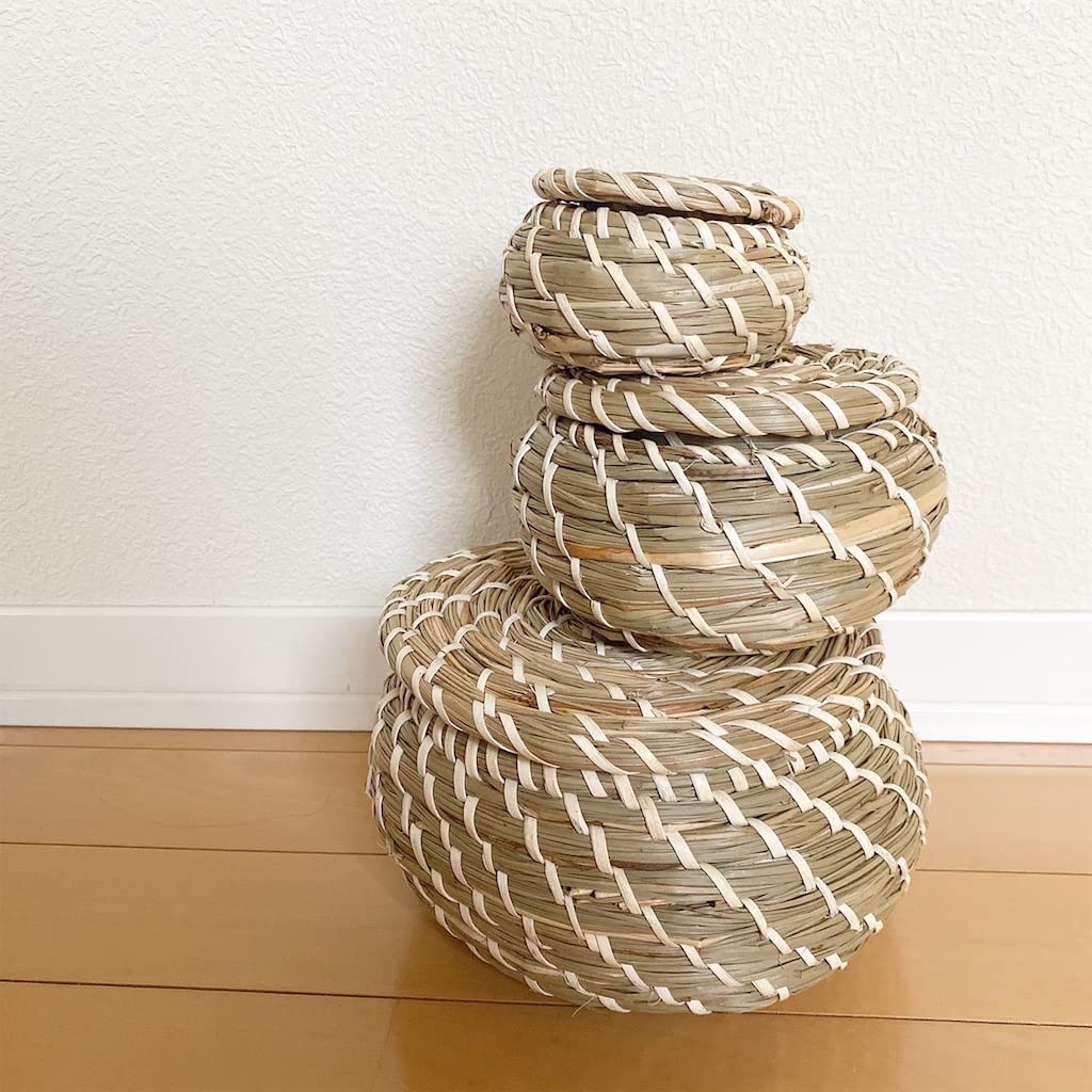 FRYKEN - Box with lid, set of 3, sea grass seagrass
