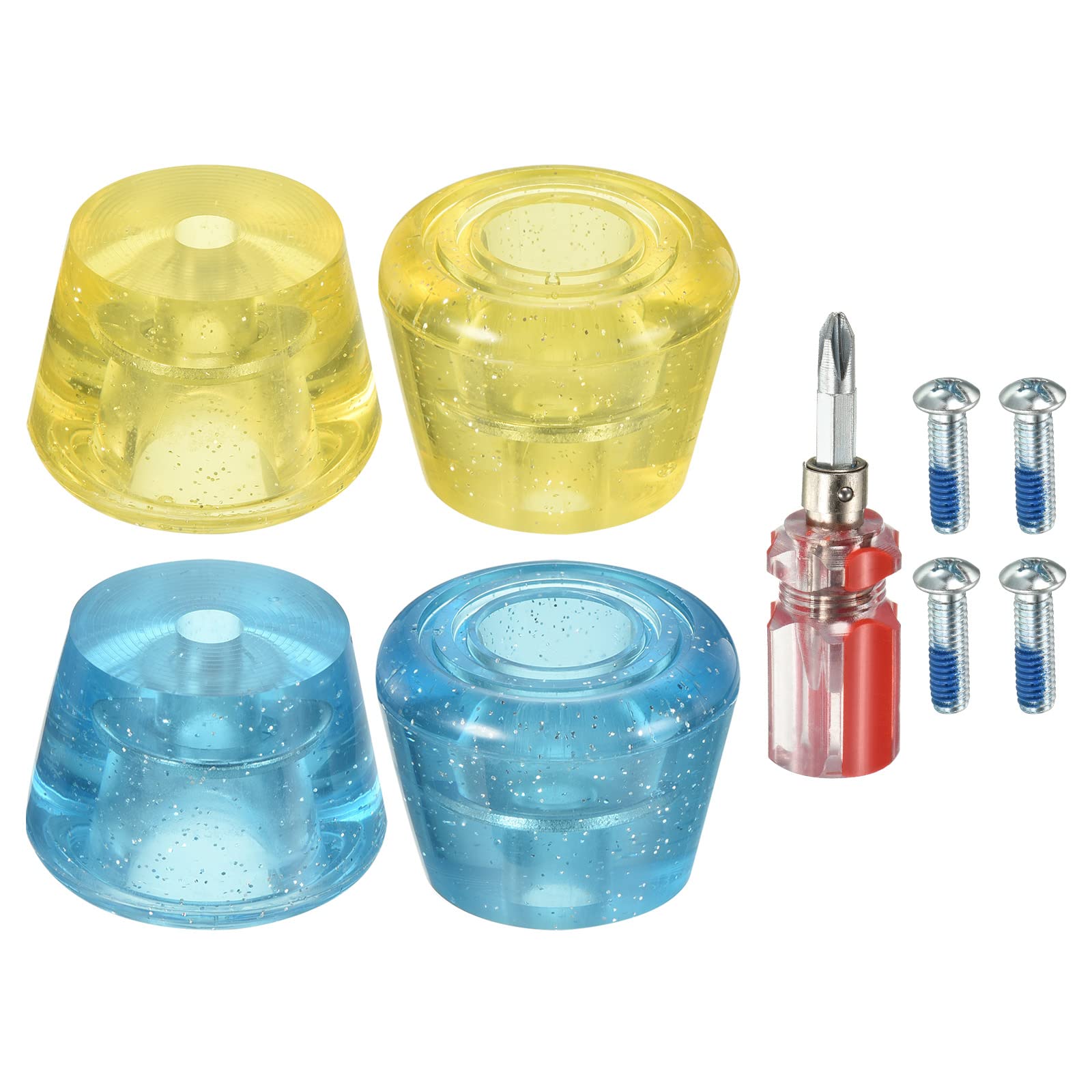 PATIKIL Roller Skate Toe Stops with Screwdriver, 2 Pair 82A Rubber Brake Stoppers Block for Roller Skate Accessories Replacement, Clear Blue Yellow