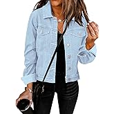 GRAPENT Women's Basic Button Down Long Sleeve Stretchy Jean Trucker Denim Jacket