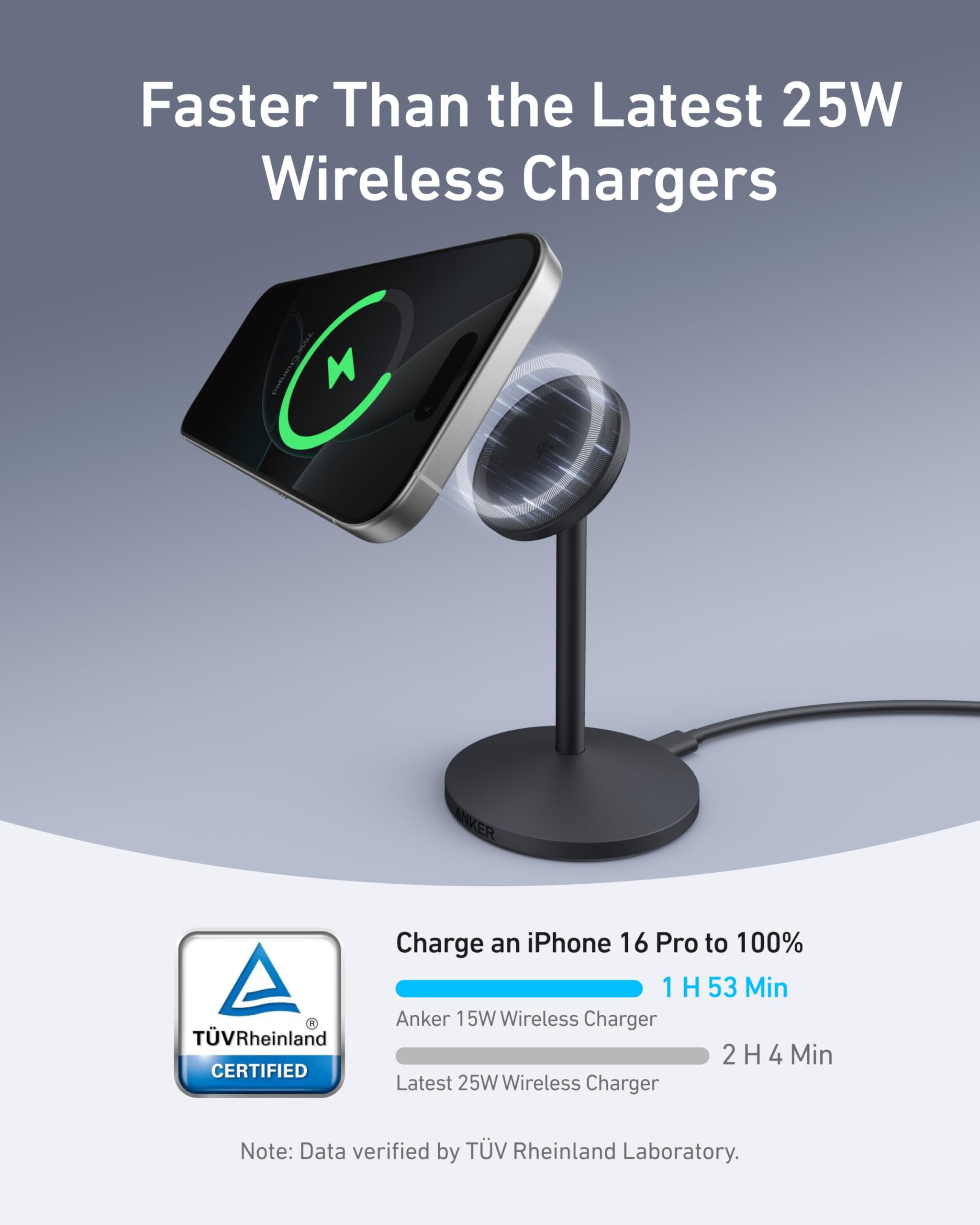 Anker MagGo iPhone 17 MagSafe Charger Compatible Stand, 15W Fast Magnetic Wireless Charging Station, Qi2 Certified 360° Wireless Charger, Magnetic Stand for iPhone 17/16/15/14/13 Series (No Adapter)