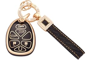 EKALA for Chevy Key Fob Cover with Leather Keychain Lanyard, Soft TPU Keys Case Shell Compatible with Chevy Suburban Traverse Tahoe/GMC Yukon/Cadillac Escalade 6 Buttons Key Fob Case (BP-Chv-6R)