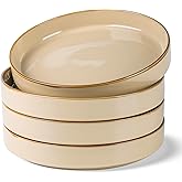 GBHOME 9'' Large Ceramic Pasta Bowls, 32oz Stoneware Pasta Serving Bowls Set of 4 for Kitchen, Wide Bowls for Fruit,Pasta,Salad,Oatmeal,Meal, Microwave Safe, Reactive Glaze-Warm Sand