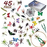 FansArriche 45 Pcs Fake Bugs Toy Mini Realistic Insects Toys for Kids, with Plastic Tweezers,Educational Toy Kids, Toddlers, 