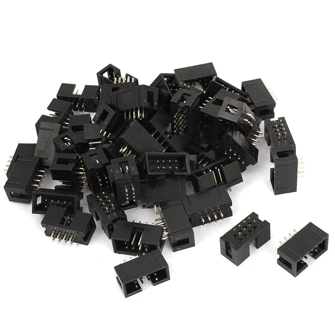 sourcing map 50 Pcs IDC Box Header DC3-8P 8 Way 2.54mm JTAG Socket Connector Black
