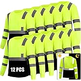 WPLM Hi Vis Long Sleeve Reflective T Shirts Safety Work Shirts Black Bottom Fast Dry for Men 12PCS