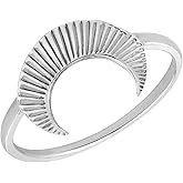 AeraVida Lunar Upside Down Textured Crescent Moon .925 Sterling Silver Ring