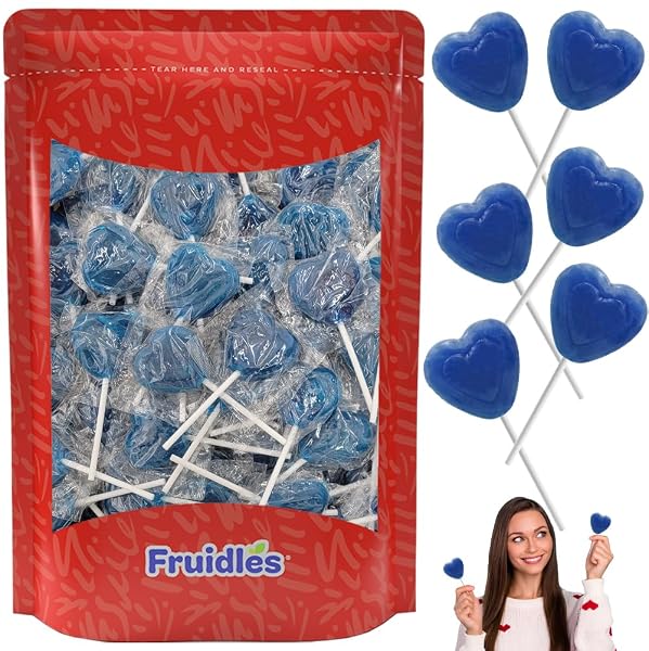 12-COUNT BLUEBERRY DOUBLE HEART SHAPED LOLLIPOPS, INDIVIDUALLY WRAPPED 18 GRAM LOLLIPOP