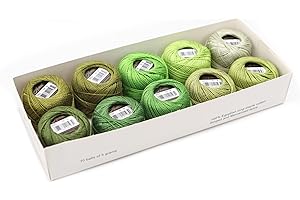 AMOHilos Size 8 Double Mercerized Egyptian Long Staple Cotton Pearl Thread Ball 5 Grams Rainbow Color Embroidery Thread 10 Colors per Box for Crochet Hardanger Cross Stitch Hand Embroidery (Set R)