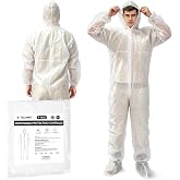 TICONN Hazmat Suit Disposable Coveralls, Full Body Lab Overall Paint Suit | Thickened Version, Dust Protection, Water-Repellent, Lightweight &amp; Breathable, Elastic Fit, Front Zipper, 5 Sizes