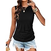 SimpleFun Womens Ruched Tank Tops Crewneck Sleeveless Tops Dressy Casual Basic Summer Shirts