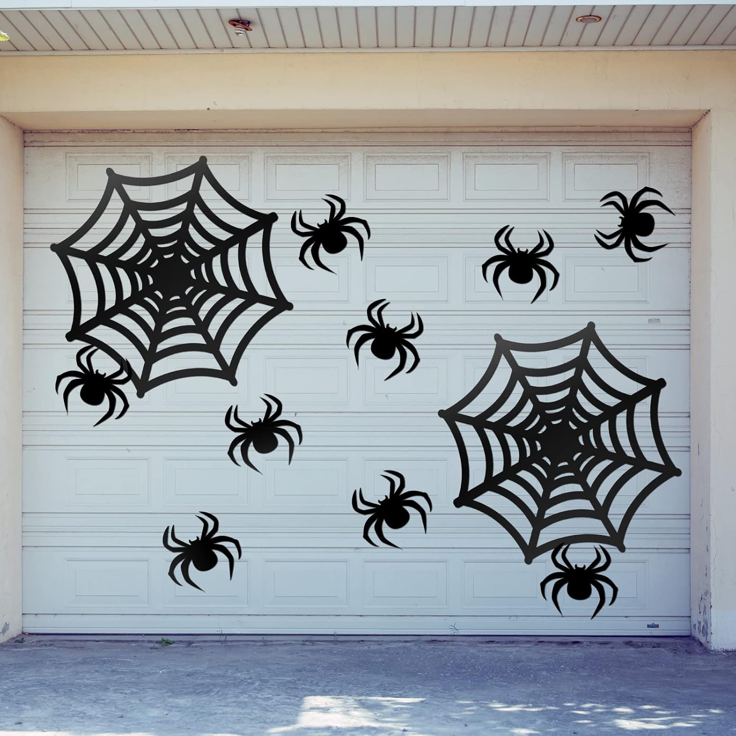 Garage Door Decorations - Halloween Garage Door Decorations 2 Pcs Large Spider Webs and 6 Pcs Black Spiders Scary Prank Props with Adhesive Tape for Outdoor Garage Door Archway Car Party Wall Window Decor