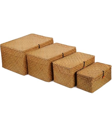 IKEA FRYKEN Seagrass Baskets With Lids - Set Of 3 Natural Storage Bins