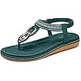 SHIBEVER Womens Sandals Dressy Summer: Women Comfortable Walking Flat Bohemian T-Strap Ladies Casual Comfy Sandals