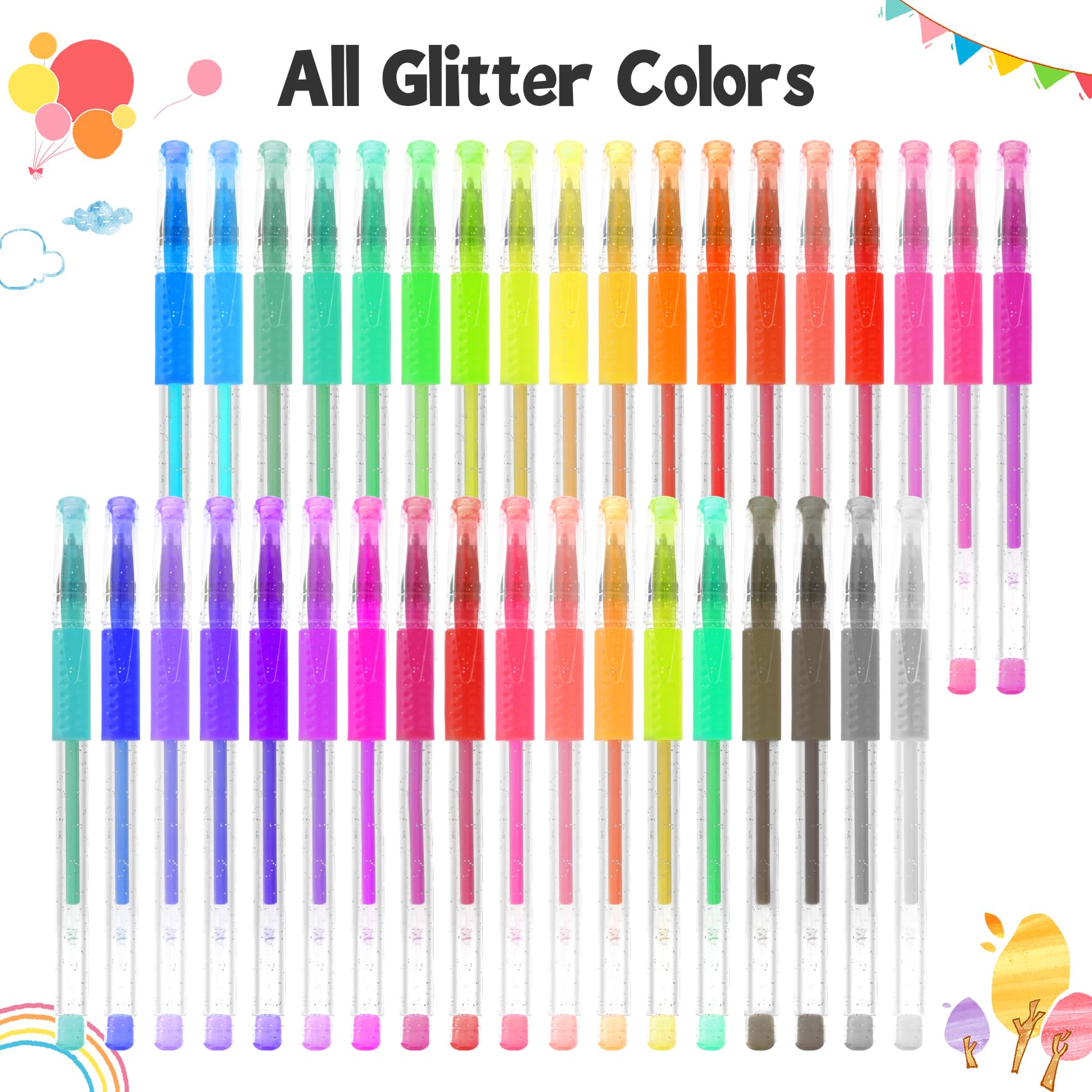 GOTIDEAL 36pcs Glitter Gel Pens for Coloring, Colored Gel Pens for Adult Coloring Kids Doodling Scrapbooking Drawing Writing Sketching