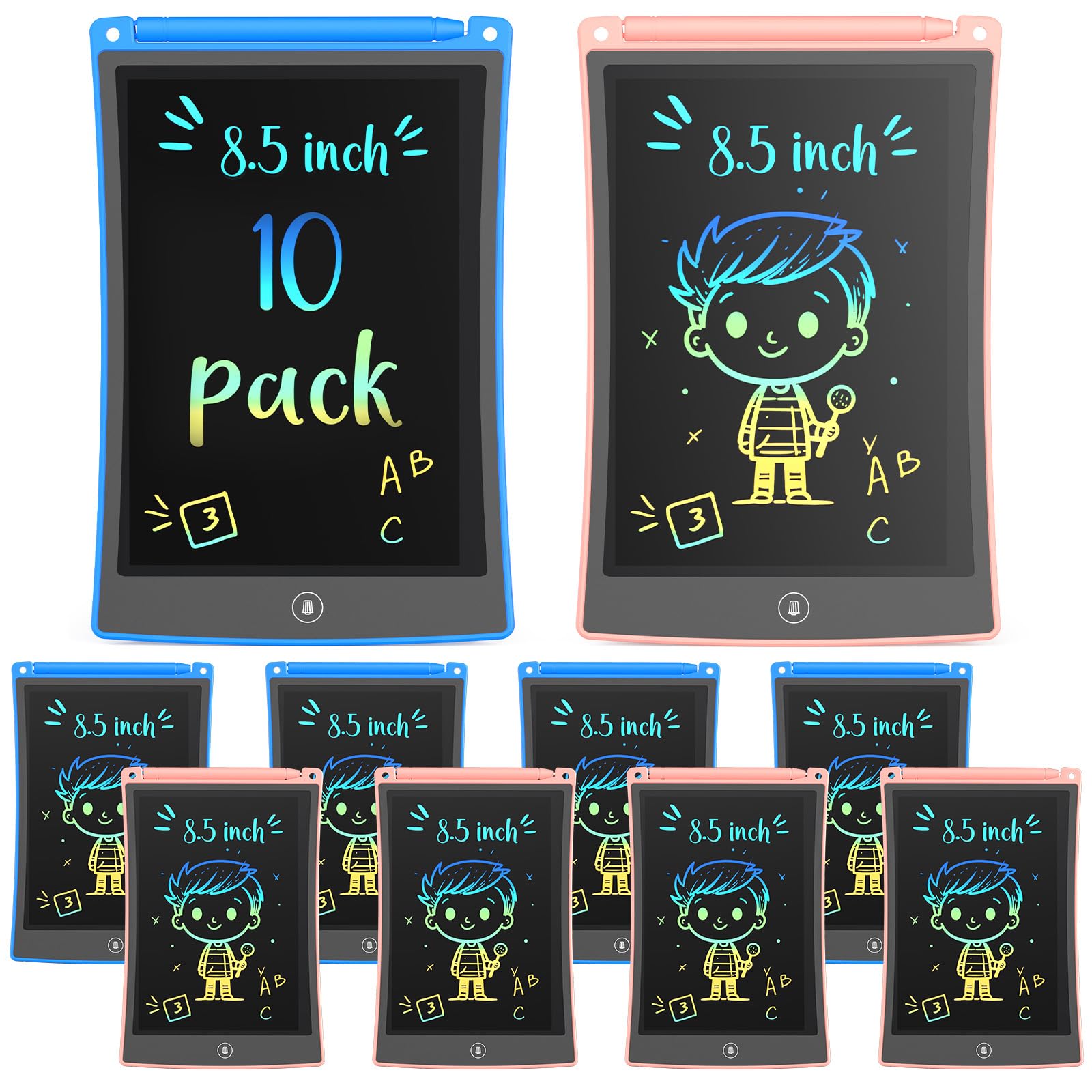 TEKFUN 10 Pack LCD Writing Tablet with Stylus, 8.5in Erasable Doodle Board Mess Free Drawing Pad for Kids, Car Trip Educational Toys Birthday Christmas Gift for 3 4 5 6 7 Girls Boys