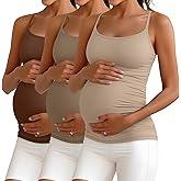 Ficerd 3 Pack Women's Maternity Tank Top Camisole with Adjustable Straps Comfort Tops Side Ruched Stretch Soft Shirts