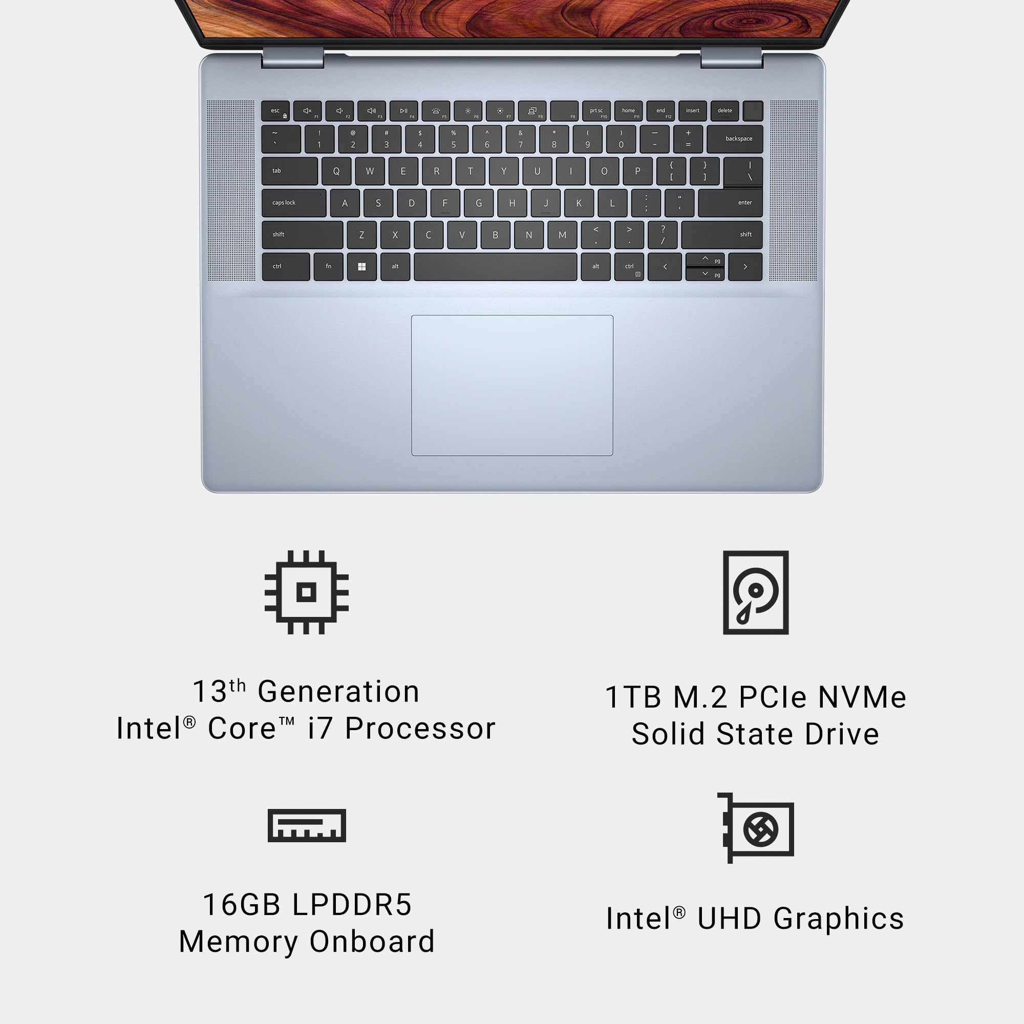 Dell Inspiron 16 Plus 7640 Laptop - 16.0-inch 16:10 2.5K Display, Intel Core i7-13620H Processor, 16GB LPDDR5 RAM, 1TB SSD, Intel UHD Graphics, Windows 11 Home, Onsite & Migrate Service - Ice Blue