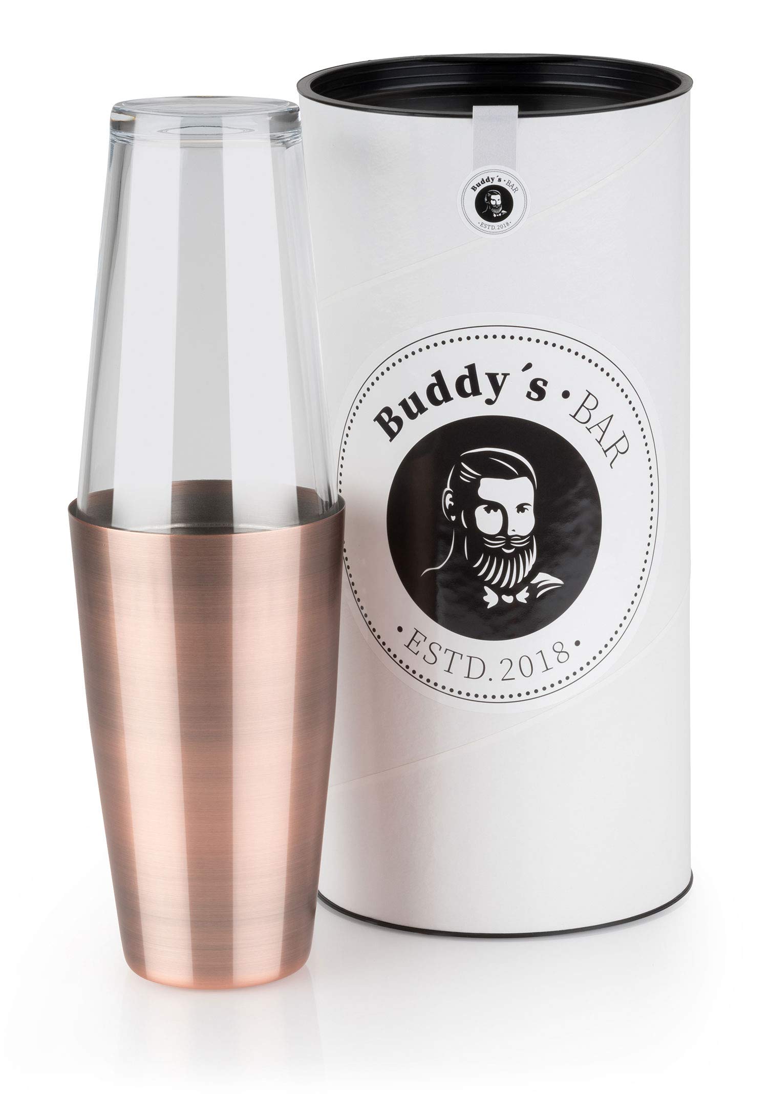 Buddy's Bar - Boston Shaker, 700 ml Stainless Steel Cup in Antique Copper Design + 400 ml Glass, Food Safe, Precious Vintage Cocktail Shaker Including Gift Box